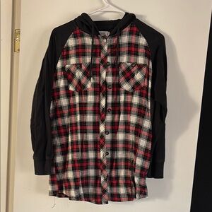 Plaid Button-Up Hoodie